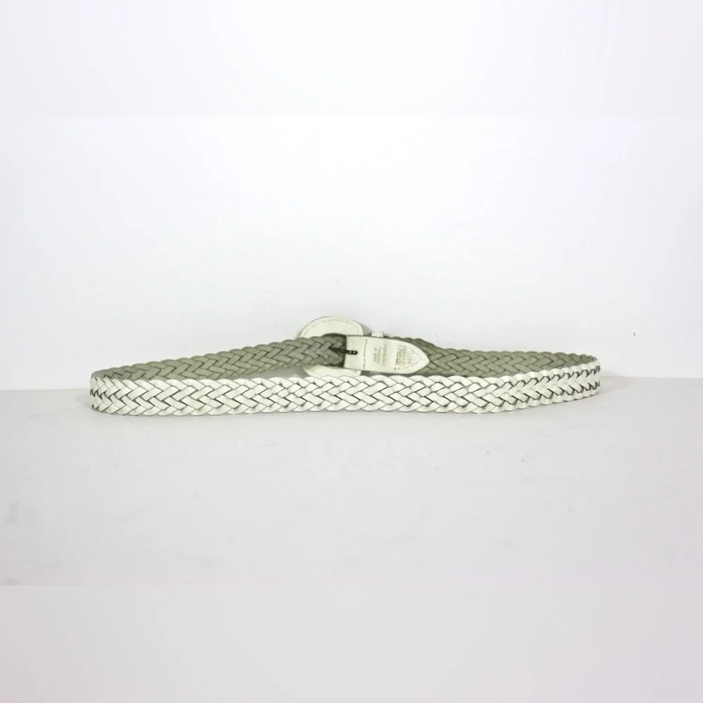 Skinny White Woven Braided Leather Belt, Narrow Self Covered Leather Buckle M L - Picture 5 of 7